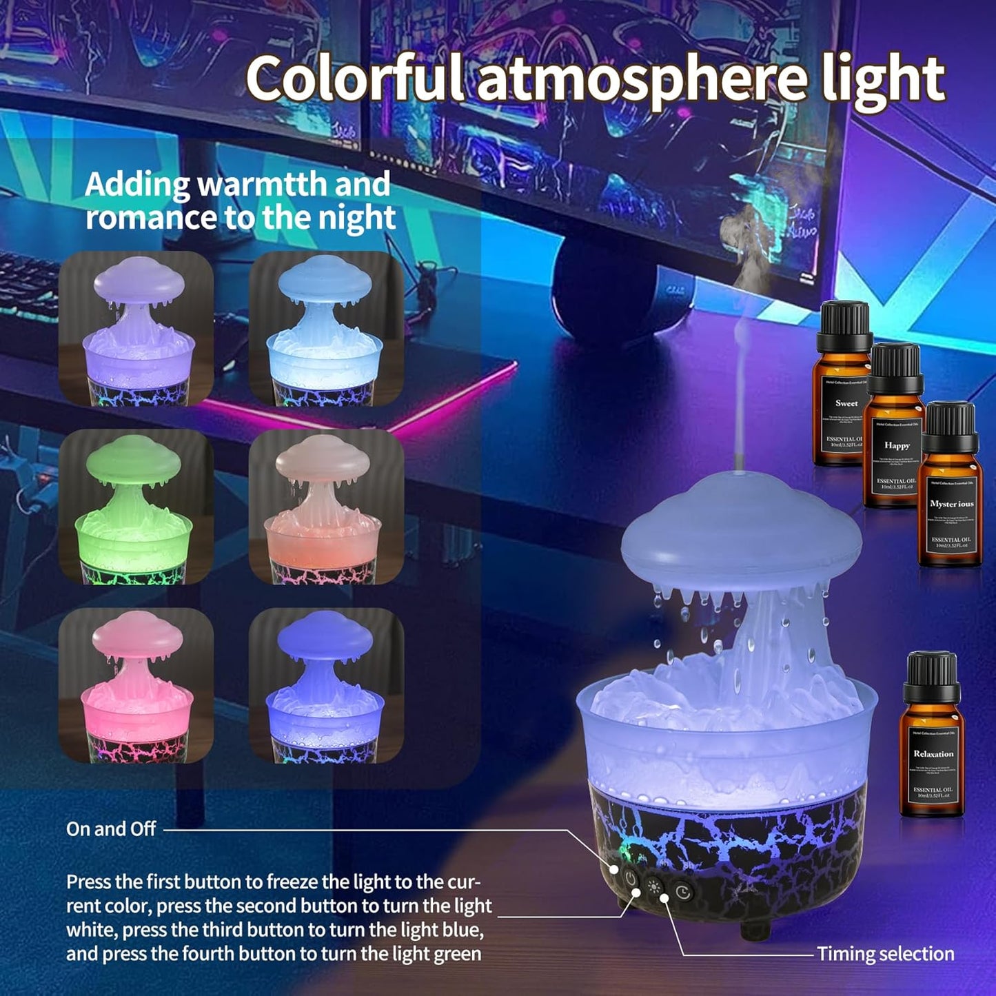 BOHOFAM Rain Cloud Humidifier & Essential Oil Diffuser β Air Mist, LED Light, Home Spa