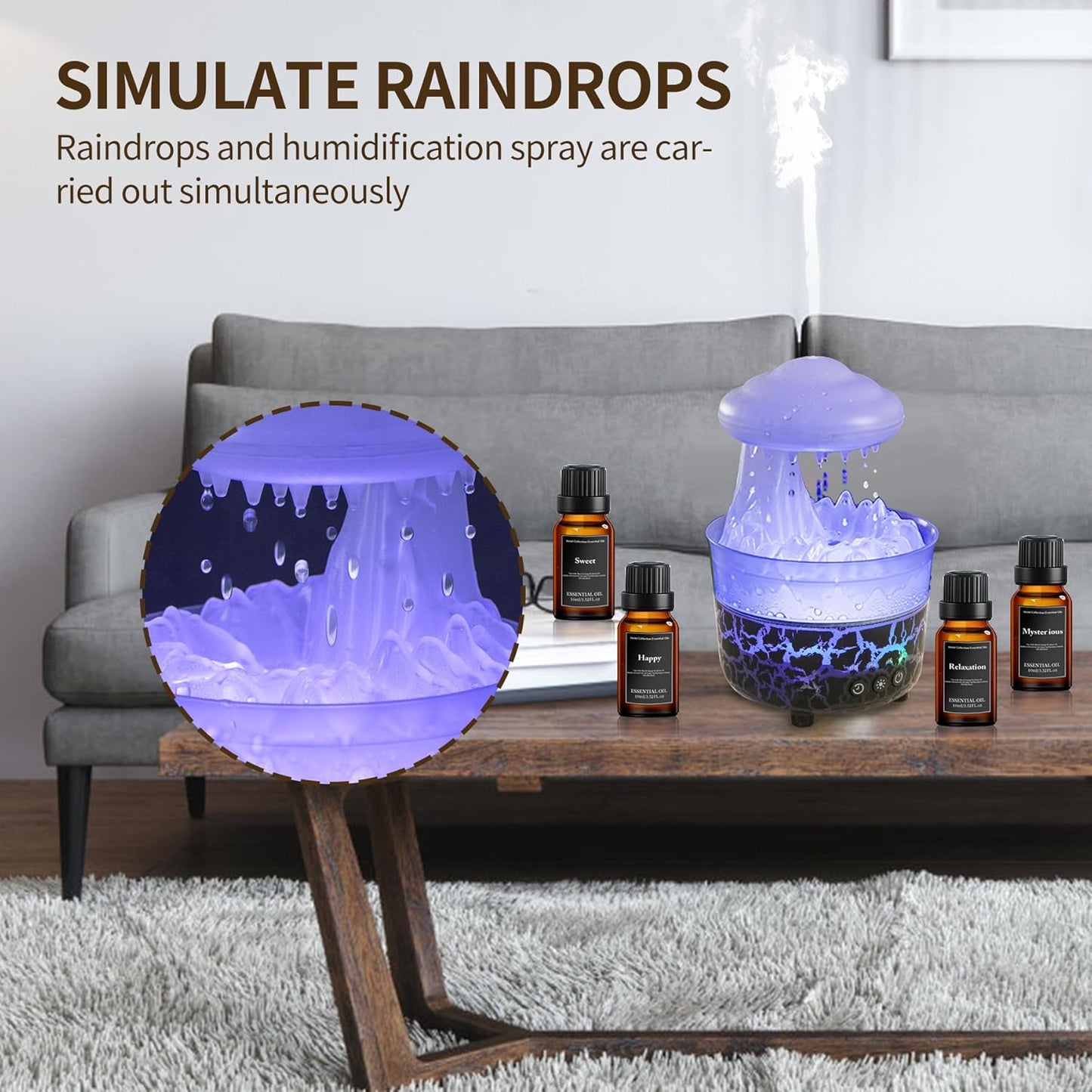 BOHOFAM Rain Cloud Humidifier & Essential Oil Diffuser β Air Mist, LED Light, Home Spa