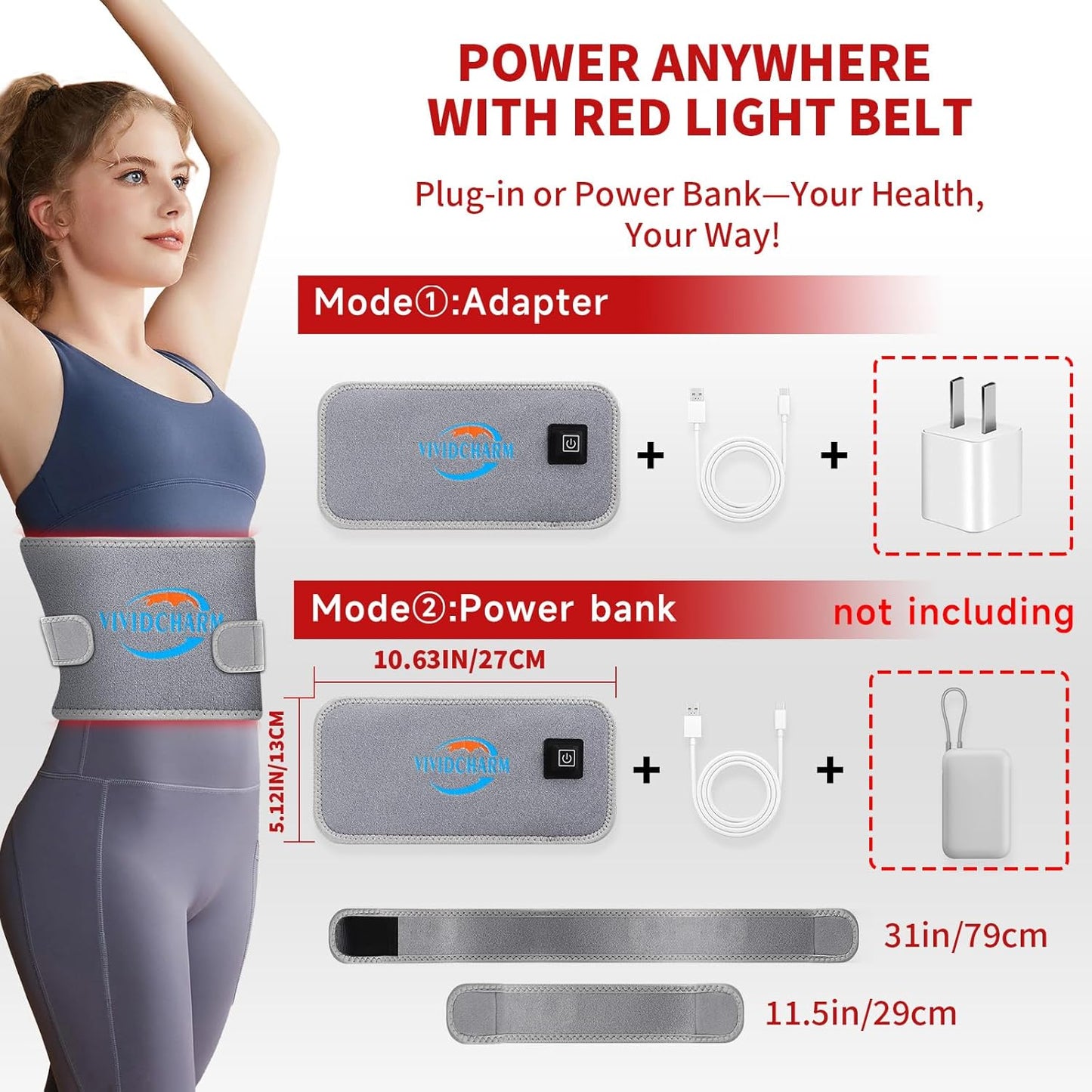 VIVIDCHARM Red Light Therapy Belt β Wearable 660nm & 850nm Infrared Heating Pad for Muscle Pain Relief, Joint Inflammation, Back, Shoulder, and Knee Recovery