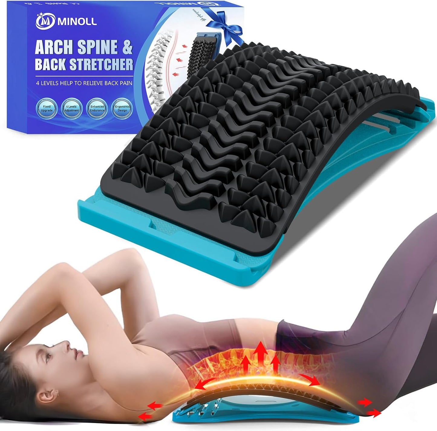 Back Stretcher for Lower Back Pain Relief | 3-Level Adjustable Lumbar Back Cracker Board | Spine Decompression Device, Scoliosis Treatment, Posture Corrector, and Back Massager Dark Blue