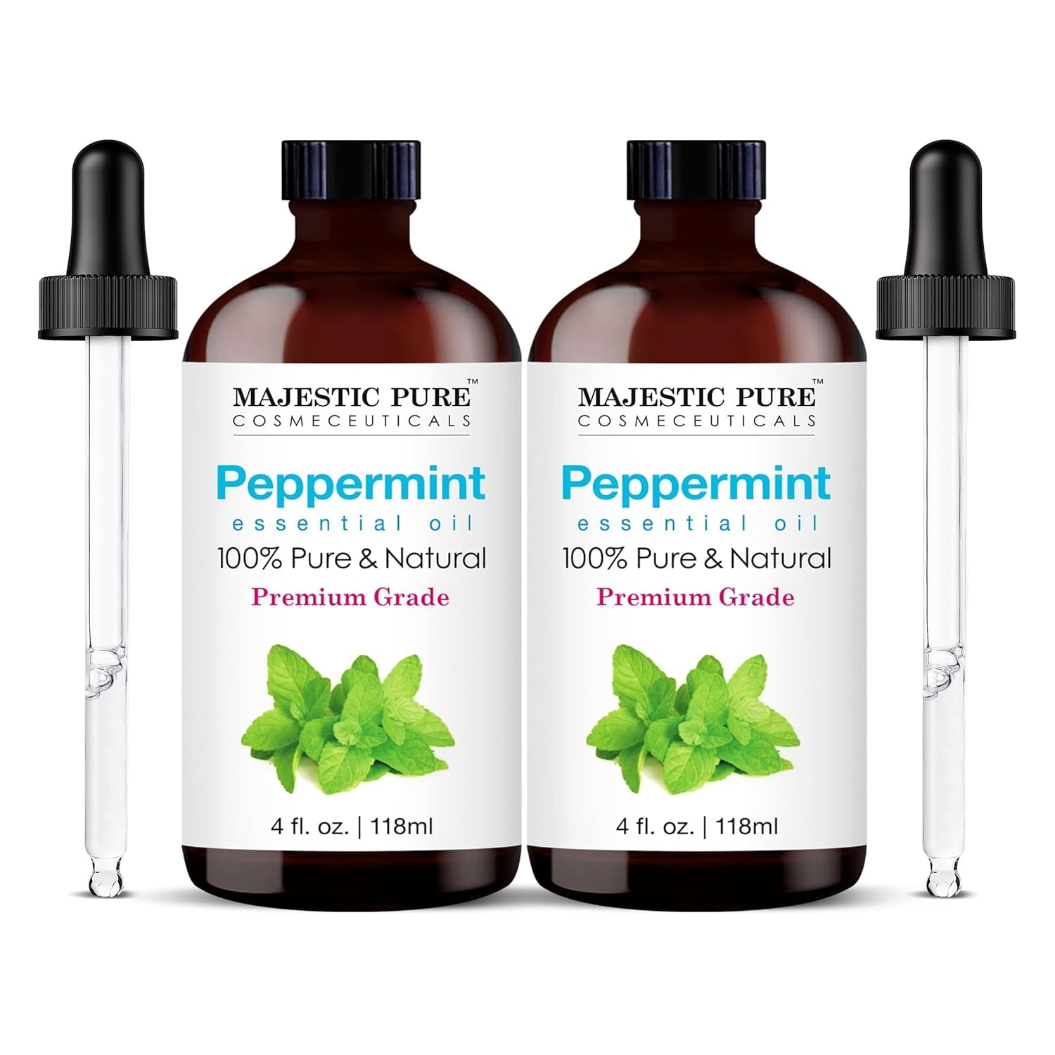 MAJESTIC PURE Peppermint Essential Oil | 100% Pure and Natural | Premium Grade Peppermint Oil for Hair Care, Home Diffusers, Aromatherapy, Massage, and Humidifiers | 4 Fl Oz (Pack of 2)