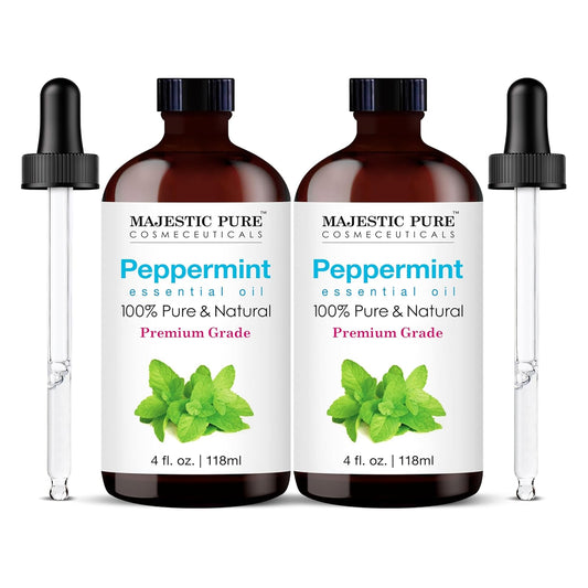 MAJESTIC PURE Peppermint Essential Oil | 100% Pure and Natural | Premium Grade Peppermint Oil for Hair Care, Home Diffusers, Aromatherapy, Massage, and Humidifiers | 4 Fl Oz (Pack of 2)