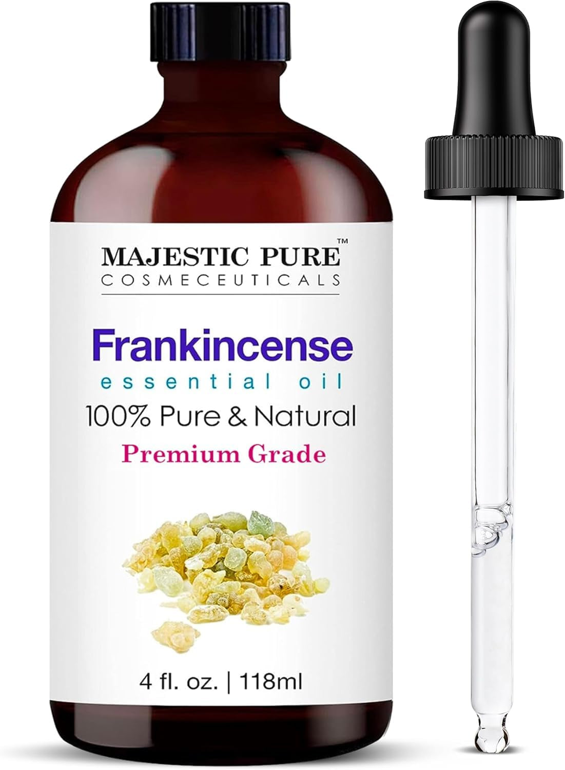 MAJESTIC PURE Frankincense Essential Oil | 100% Pure and Natural Frankincense Oil with Glass Dropper | Premium Grade for Diffusers, Skin Care, Aromatherapy, and Massage | 4 Fl Oz