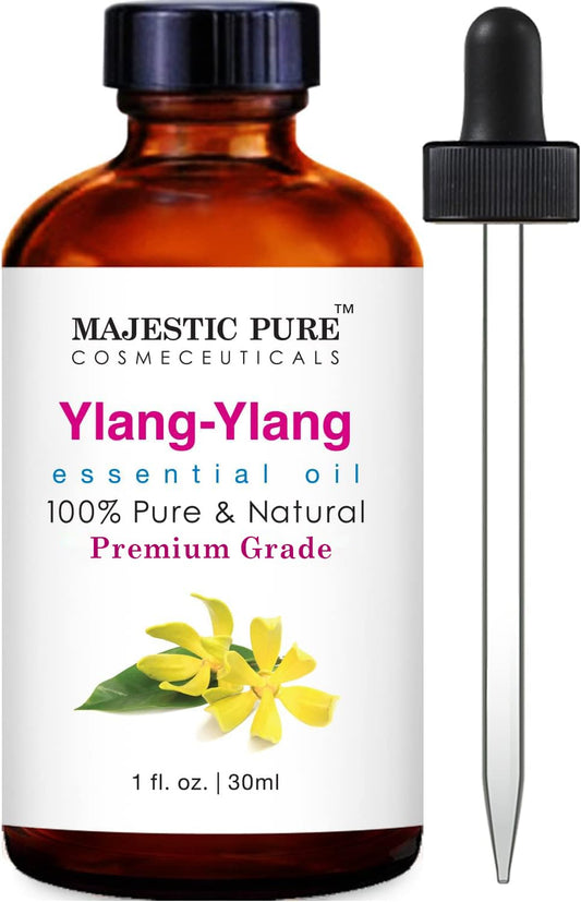 MAJESTIC PURE Ylang Ylang Essential Oil | 100% Pure and Natural Ylang Ylang Oil | Premium Grade Essential Oils for Hair Care, Home Diffusers, Skin, Aromatherapy, Massage, and Humidifiers | 1 Fl Oz