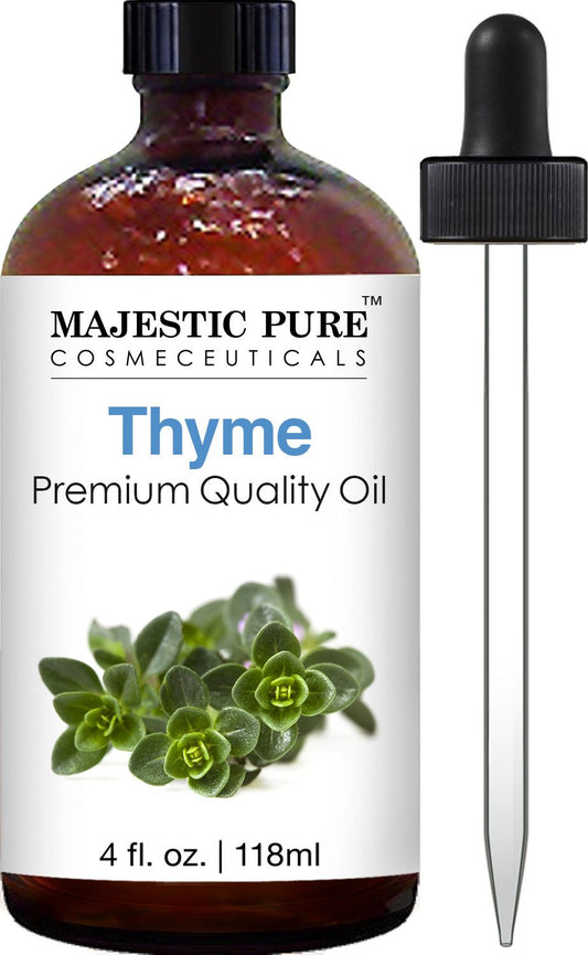 MAJESTIC PURE Thyme Essential Oil | 100% Pure and Natural | Premium Grade Thyme Oil for Hair Care, Home Diffusers, Skin, Aromatherapy, Massage, and Humidifiers | 4 Fl Oz