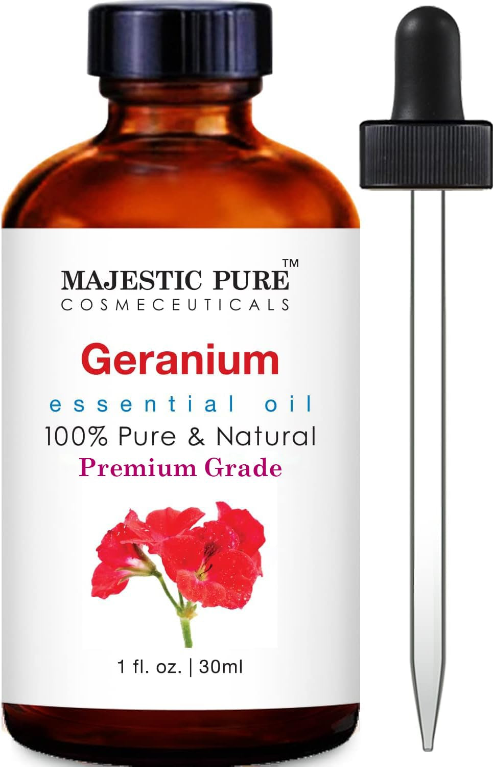 MAJESTIC PURE Geranium Essential Oil | 100% Pure and Natural Geranium Oil | Premium Grade Essential Oils for Hair Care, Diffusers, Skin, Aromatherapy, Massage, and Humidifiers | 1 Fl Oz