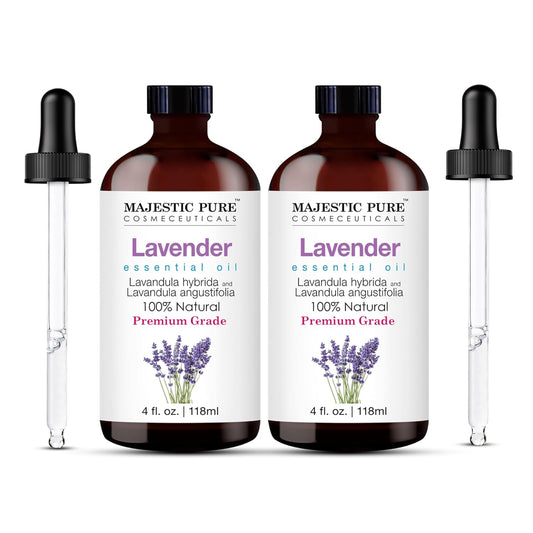 MAJESTIC PURE Lavender Essential Oil | 100% Pure and Natural | Premium Grade Essential Oils for Hair Care, Home Diffusers, Skin, Aromatherapy, Massage, and Humidifiers | 4 Fl Oz (Pack of 2)