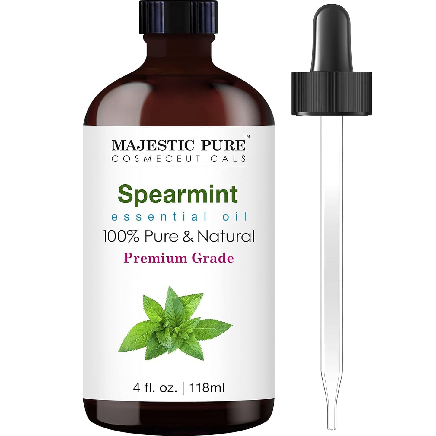 MAJESTIC PURE Spearmint Essential Oil | 100% Pure and Natural Spearmint Oil | Premium Grade Essential Oils for Hair Care, Home Diffusers, Skin, Aromatherapy, Massage, and Humidifiers | 4 Fl Oz