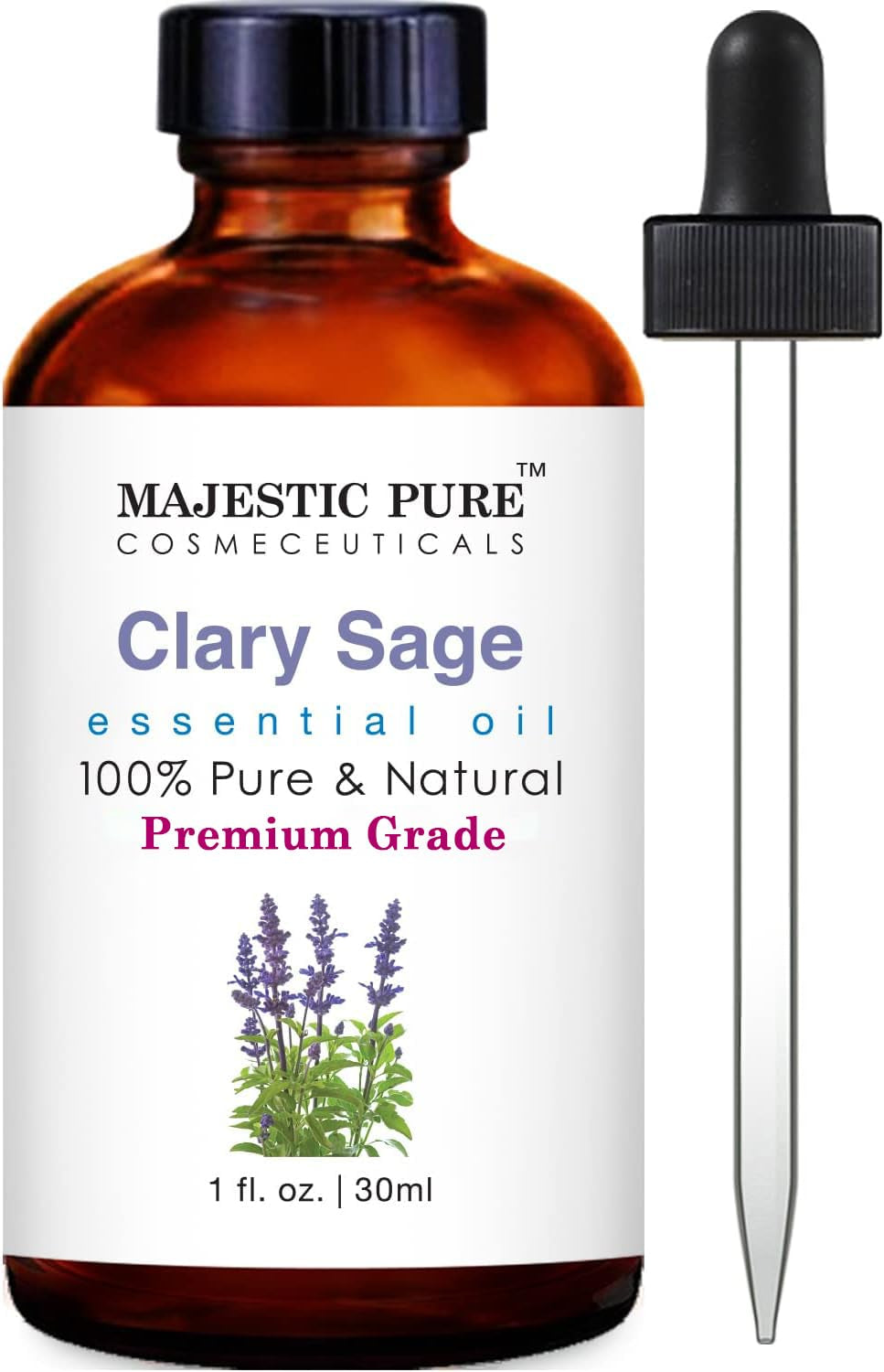 MAJESTIC PURE Clary Sage Essential Oil | 100% Pure and Natural | Premium Grade Essential Oil for Aromatherapy, Massage, Topical & Household Uses | 1 Fl Oz