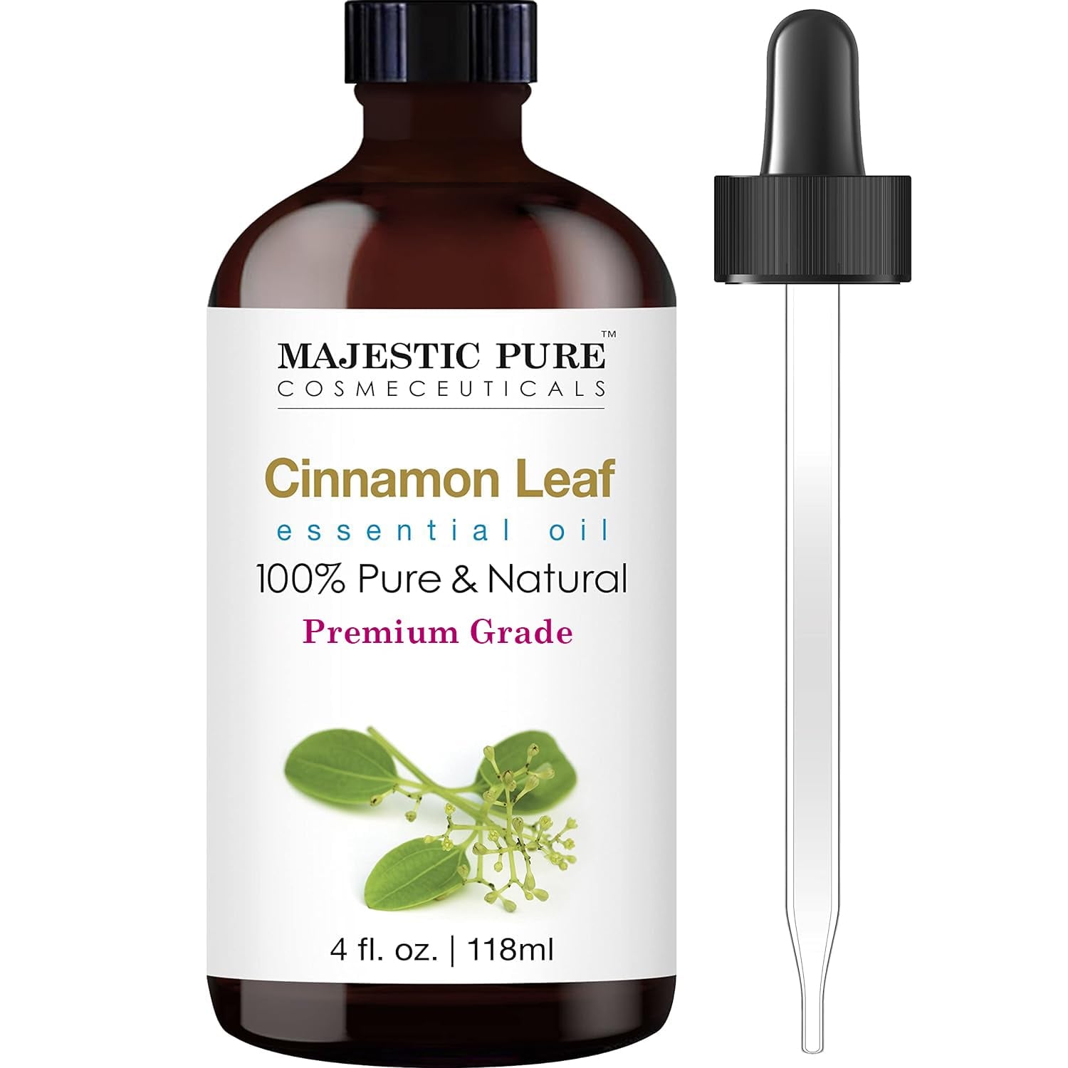 MAJESTIC PURE Cinnamon Essential Oil | 100% Pure & Natural Cinnamon Oil | Premium Grade Essential Oils for Hair Care, Home Diffusers, Skin, Aromatherapy, Massage & Humidifiers | 4 Fl Oz