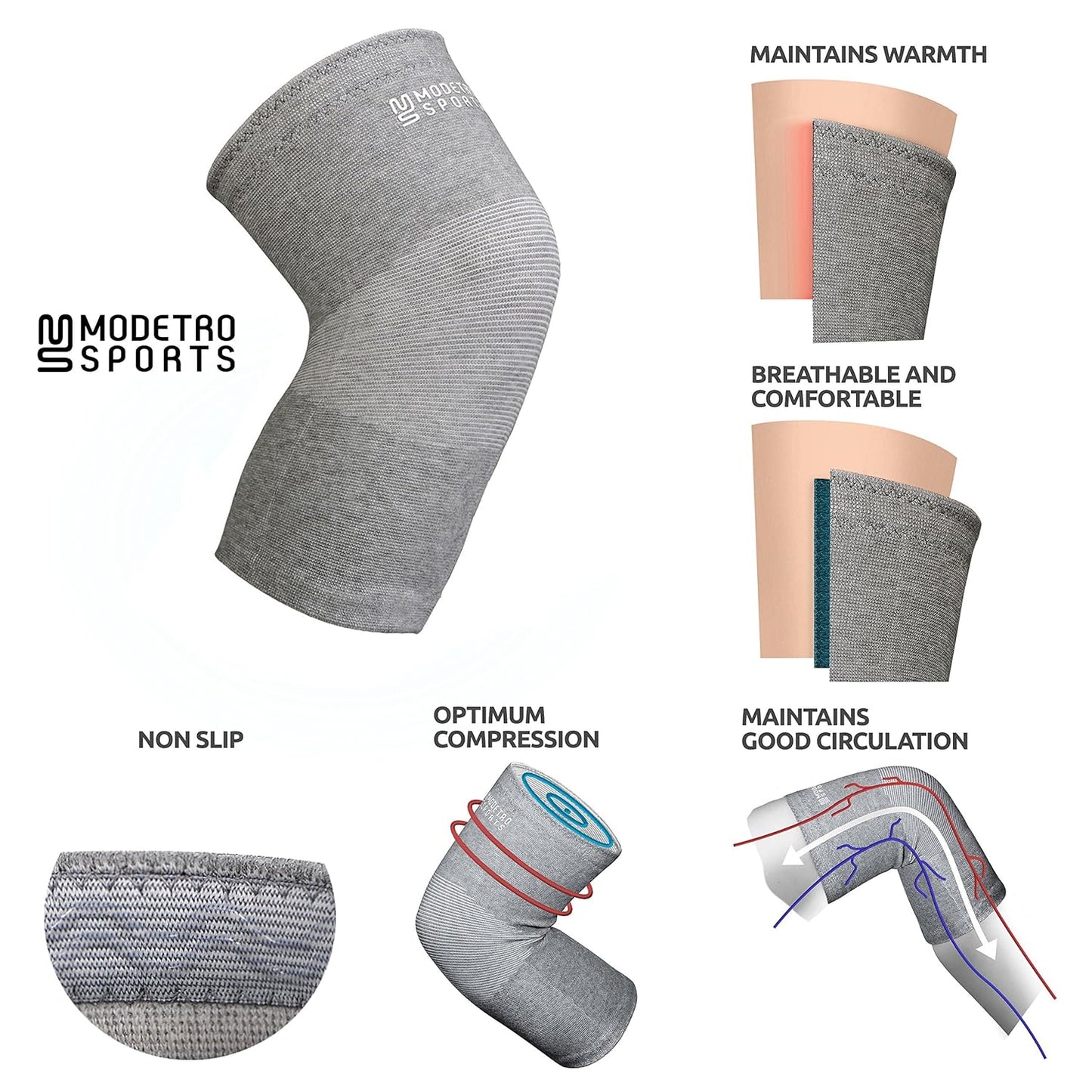 Knee Compression Sleeve - Premium Knee Support Brace for Men & Women | Ideal for Runners, Weightlifting, Joint Pain Relief, and Athletic Performance (Grey, XL)