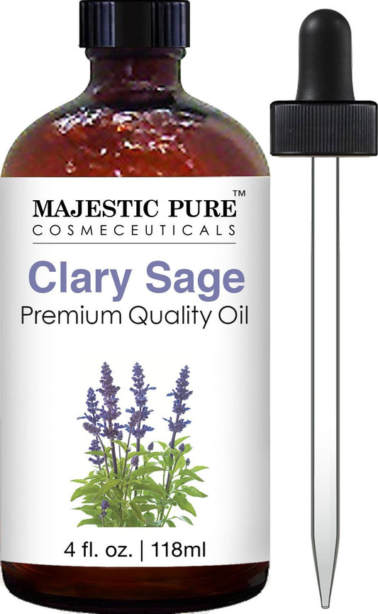 MAJESTIC PURE Clary Sage Essential Oil | 100% Pure and Natural Clary Sage Oil | Premium Grade Essential Oils for Hair Care, Home Diffusers, Skin, Aromatherapy, Massage, and Humidifiers | 4 Fl Oz