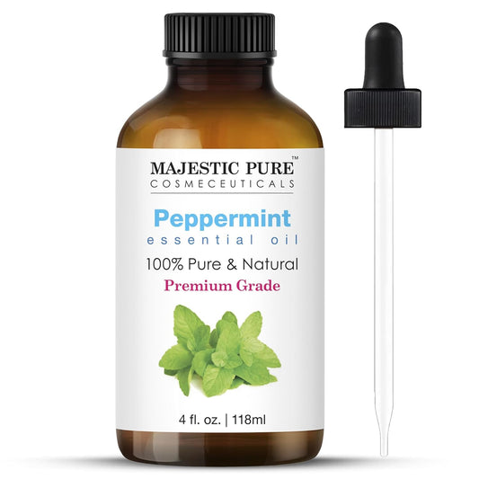 MAJESTIC PURE Peppermint Essential Oil | 100% Pure and Natural | Premium Grade Peppermint Oil for Diffusers, Skin Care, Aromatherapy, Massage, and Relaxation | 4 Fl Oz