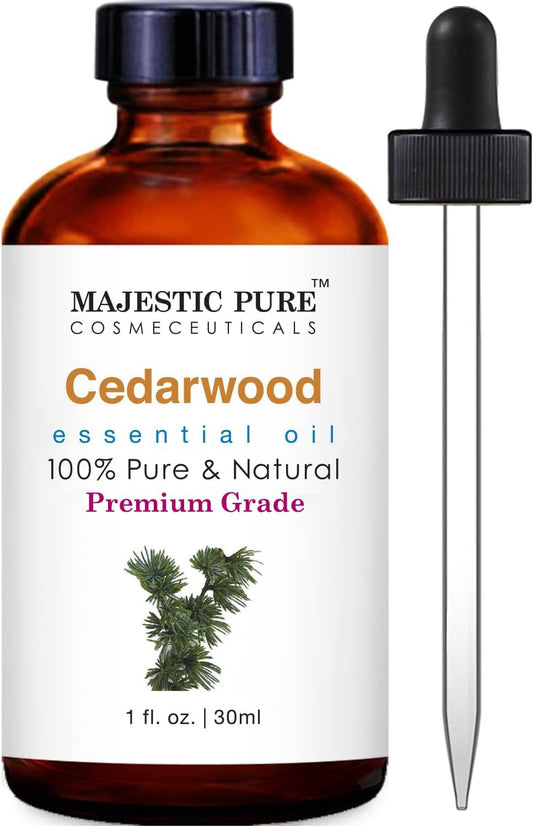 MAJESTIC PURE Cedarwood Essential Oil | 100% Pure and Natural Cedarwood Oil | Premium Grade Essential Oil for Hair Care, Skin, Aromatherapy, Massage, Diffusers, and Humidifiers | 1 Fl Oz