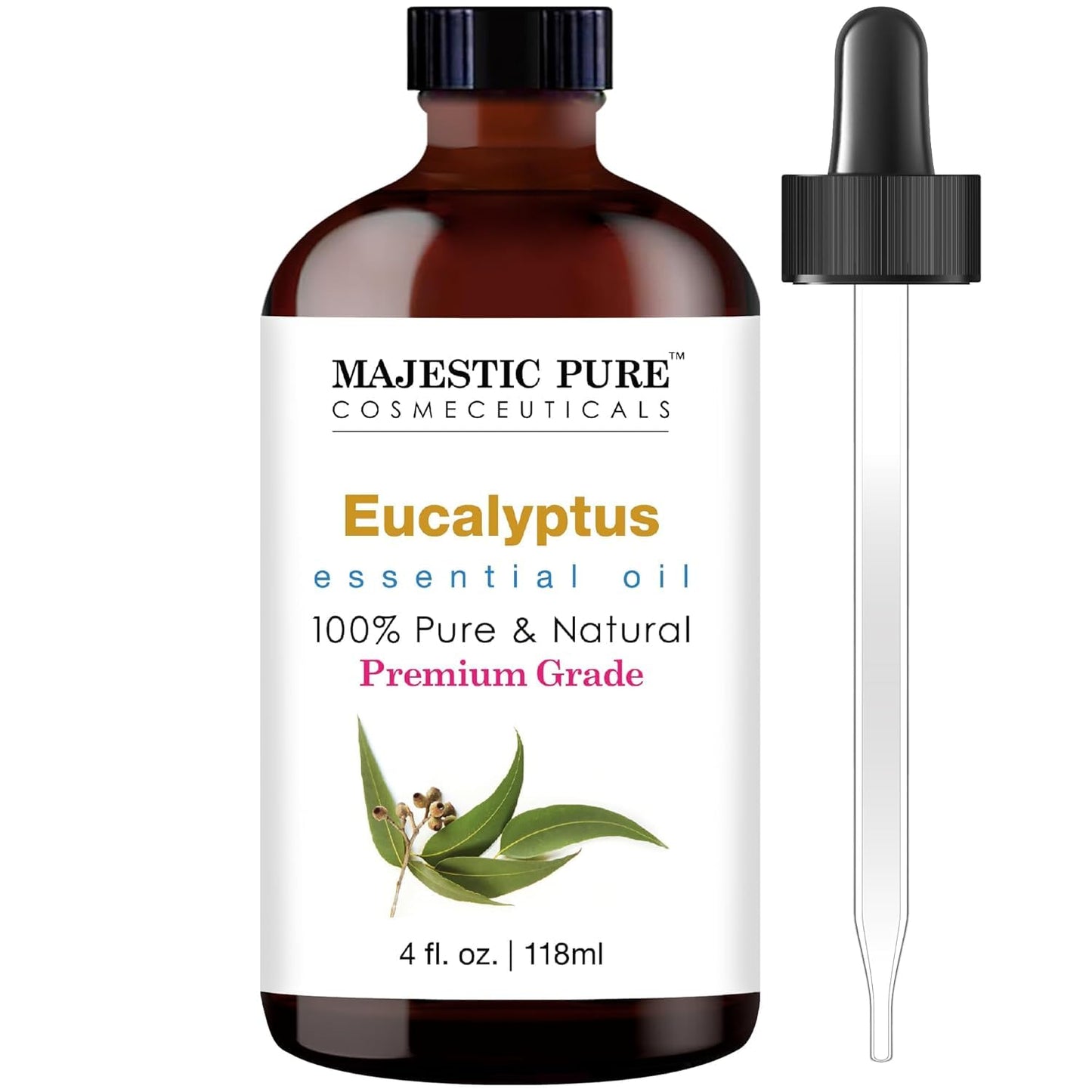 MAJESTIC PURE Eucalyptus Essential Oil | 100% Pure & Natural Eucalyptus Oil | Premium-Grade Essential Oil for Hair Care, Skin, Aromatherapy, Massage, Home Diffusers & Humidifiers | 4 Fl Oz