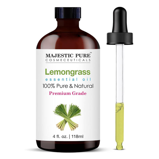 MAJESTIC PURE Lemongrass Essential Oil with Glass Dropper | 100% Pure and Natural Lemongrass Oil | Premium Grade Essential Oil for Hair Care, Diffusers, Skin, Aromatherapy, and Massage | 4 Fl Oz