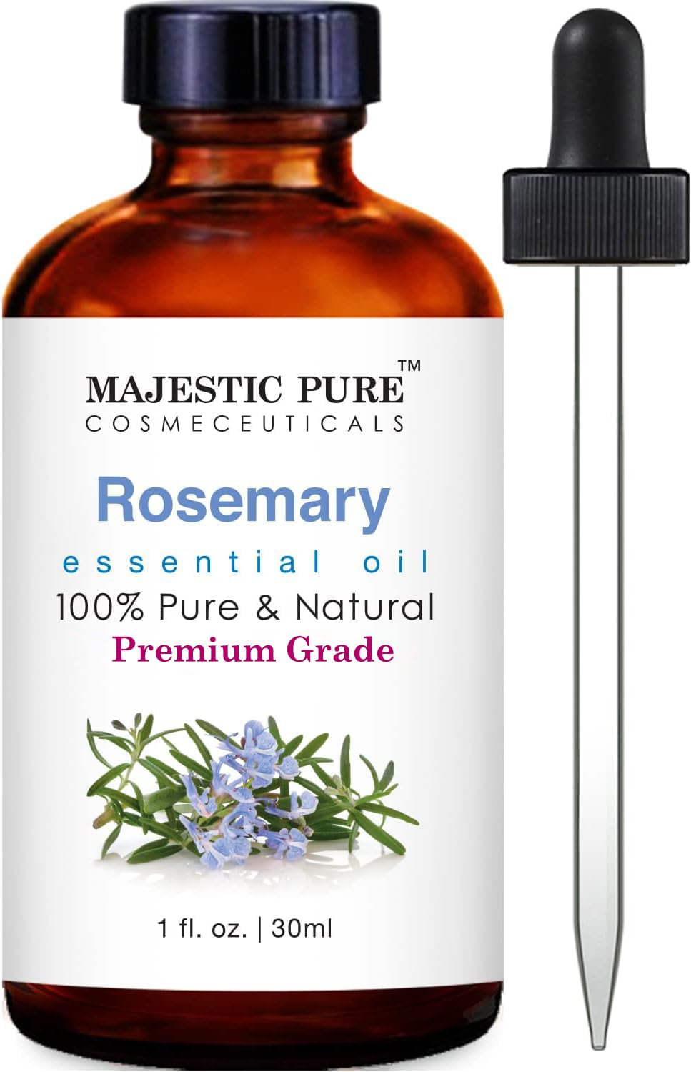 MAJESTIC PURE Rosemary Essential Oil - 100% Pure & Natural Rosemary Oil for Hair Care, Skin, Aromatherapy, Massage, Diffusers & Humidifiers | Premium Grade Essential Oil - 1 Fl Oz