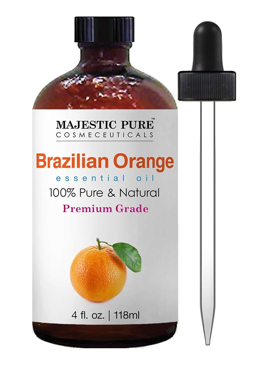 MAJESTIC PURE Brazilian Orange Essential Oil | 100% Pure and Natural Orange Oil | Premium Grade Essential Oils for Hair Care, Home Diffusers, Skin, Aromatherapy, Massage, and Humidifiers | 4 Fl Oz