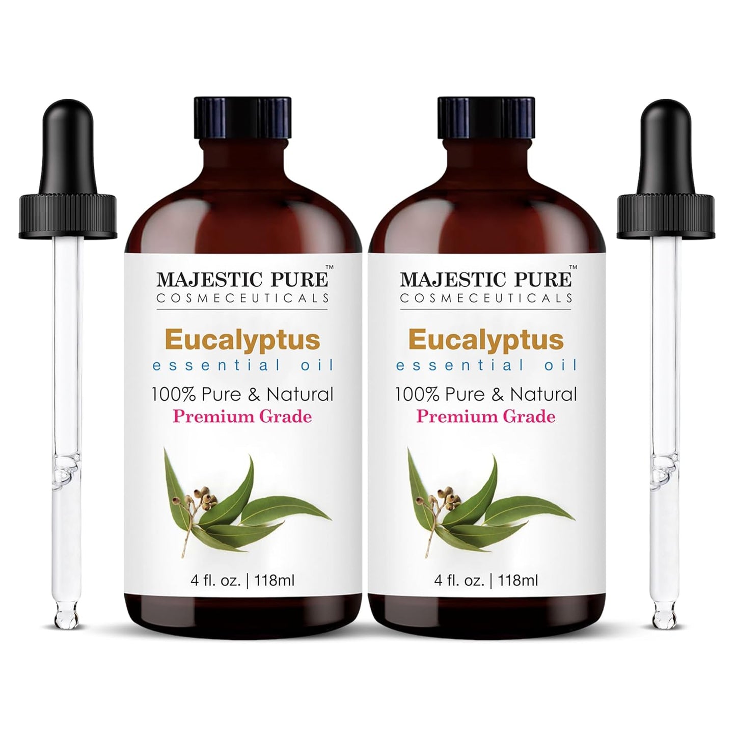 MAJESTIC PURE Eucalyptus Essential Oil | 100% Pure and Natural Eucalyptus Oil | Premium Grade Essential Oils for Hair Care, Diffusers, Aromatherapy, Massage, and Humidifiers | 4 Fl Oz (Pack of 2)