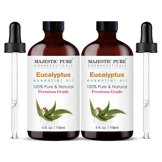 MAJESTIC PURE Eucalyptus Essential Oil | 100% Pure and Natural Eucalyptus Oil | Premium Grade Essential Oils for Hair Care, Diffusers, Aromatherapy, Massage, and Humidifiers | 4 Fl Oz (Pack of 2)