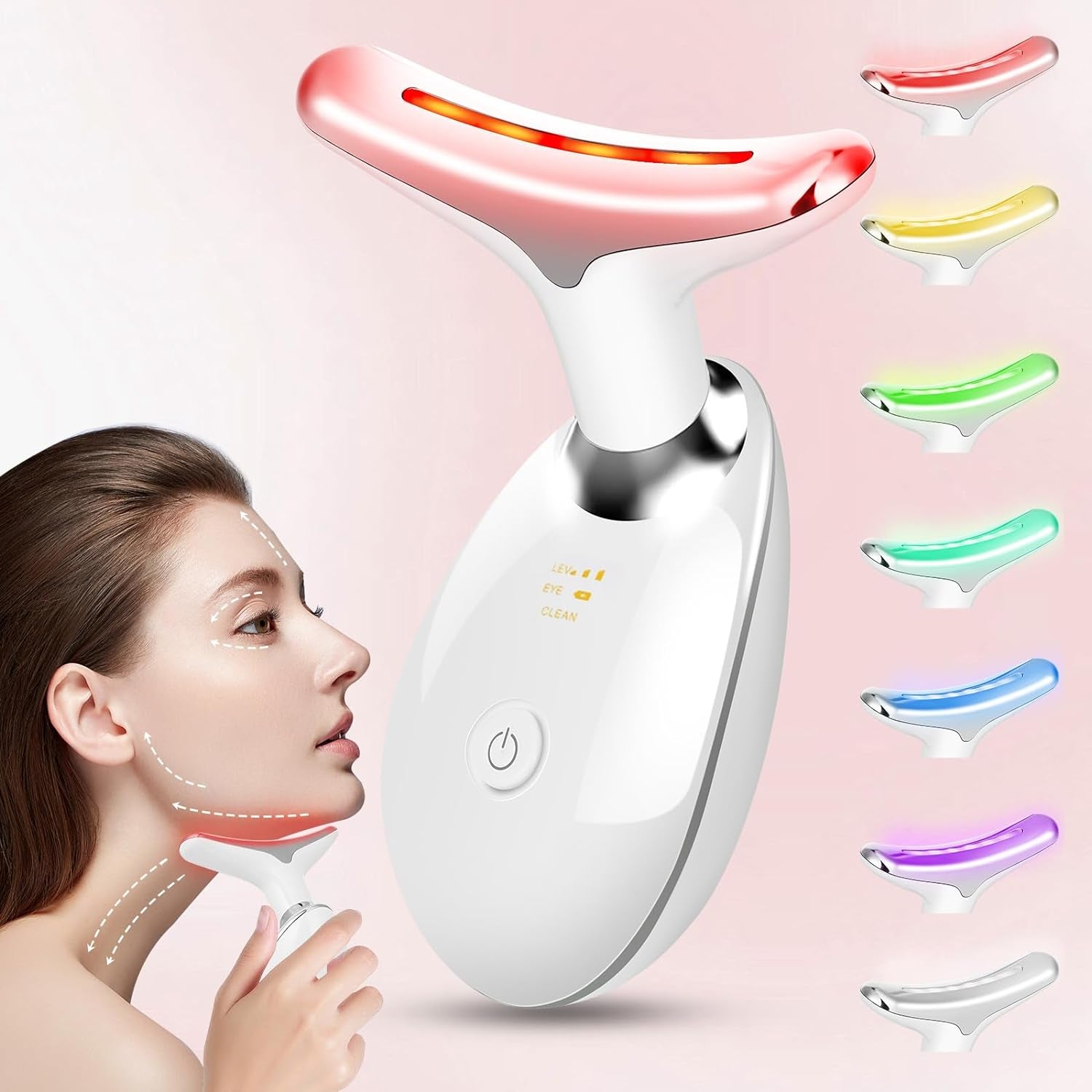 7-Color LED Facial and Neck Massager – Multifunctional Skin Care Tool for Daily Face & Neck Therapy (White)