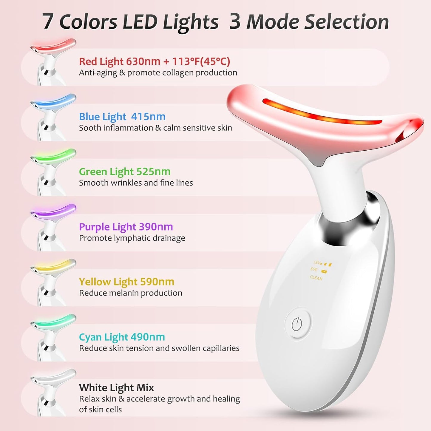 7-Color LED Facial and Neck Massager – Multifunctional Skin Care Tool for Daily Face & Neck Therapy (White)